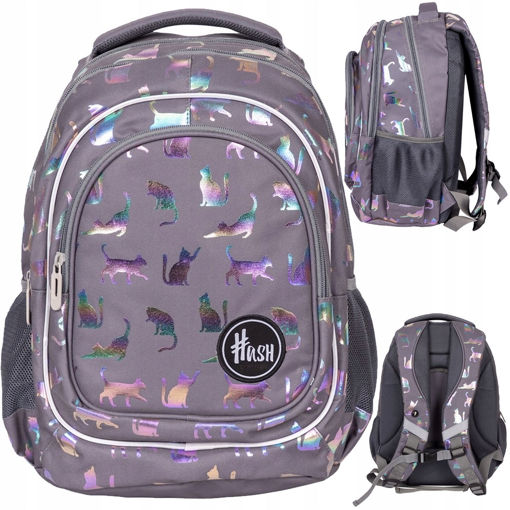 Školský batoh HASH HOLO EFFECT ULTRAVIOLET CATS s viacerými komorami